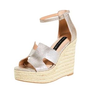 Steven Sirena Steve Madden gold espadrille platform wedges women’s size 8.5